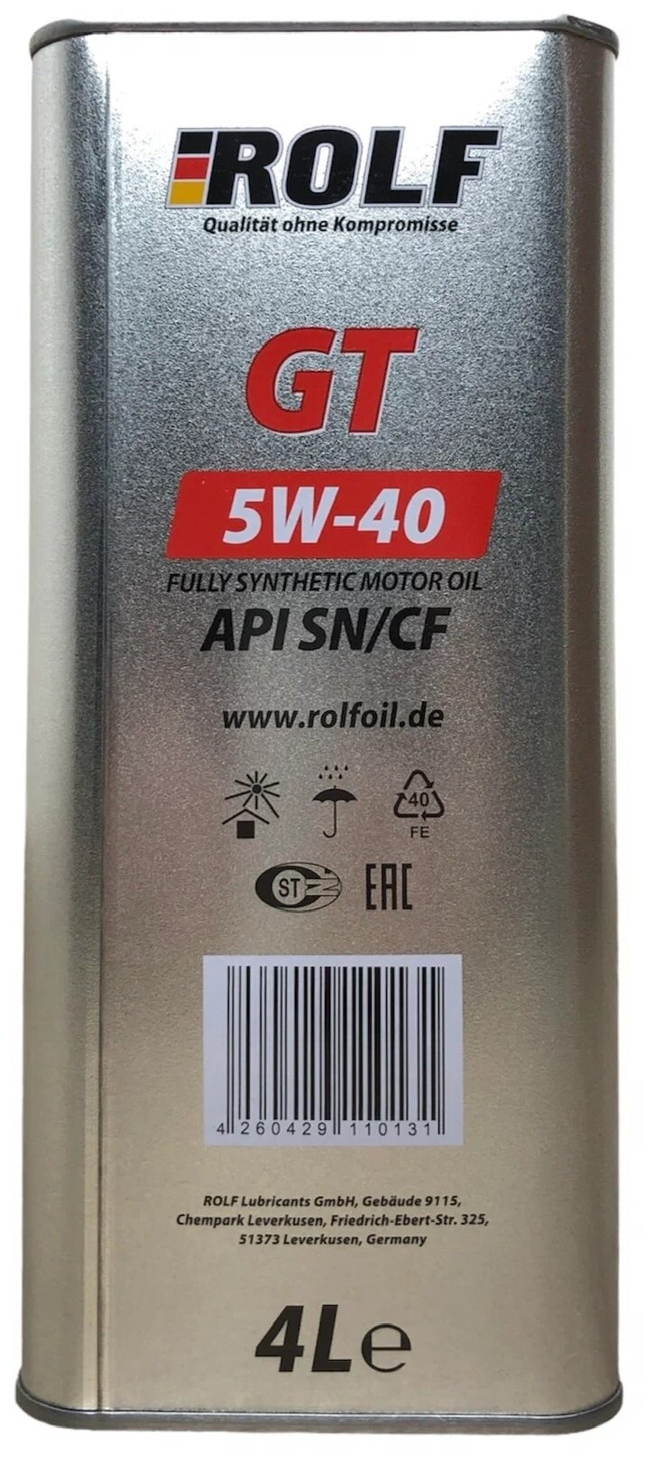 Rolf GT 5W40 SN/CF масло моторное синт. 4л. (железная банка) 322229 — фото 1