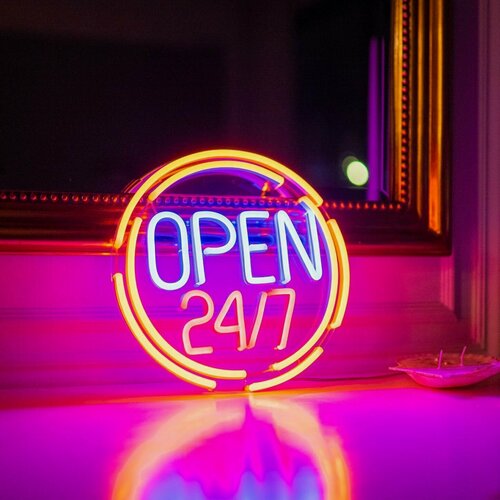 Изображение товара Неоновая вывеска Open 24/7, 25х25 см, разноцветная