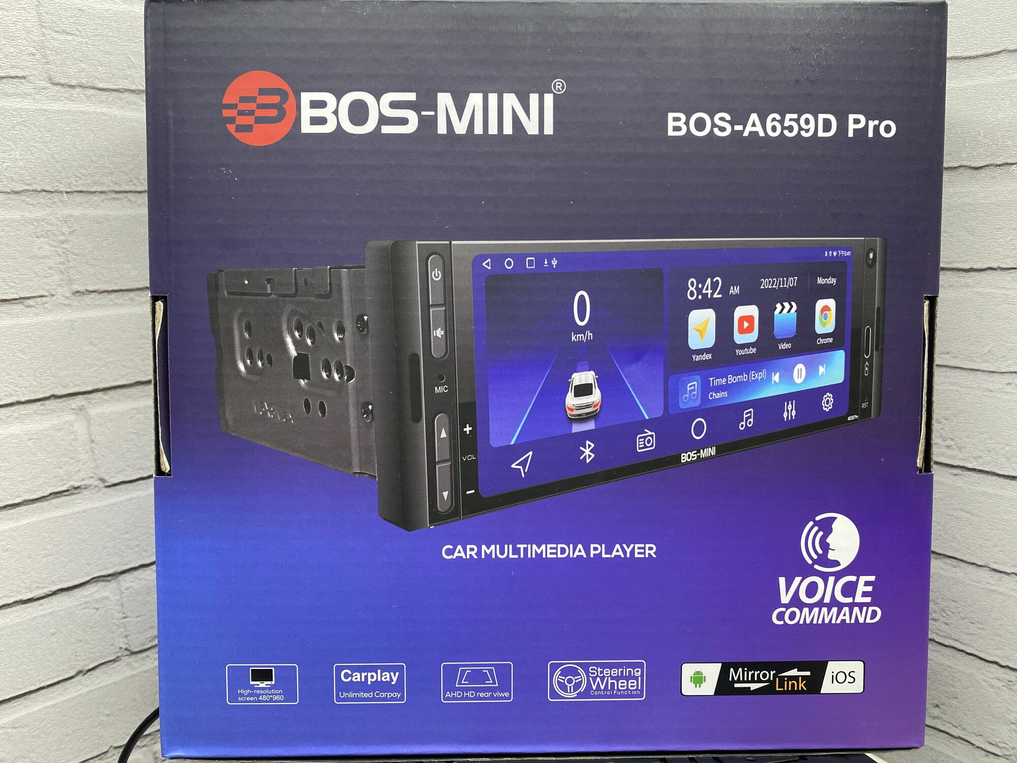 Автомагнитола 1din Bos-Mini BOS-А659D PRO 4+64G c навигатором и блютус (CarPlay, GPS, Wi-Fi, Bluetooth) — фото 1
