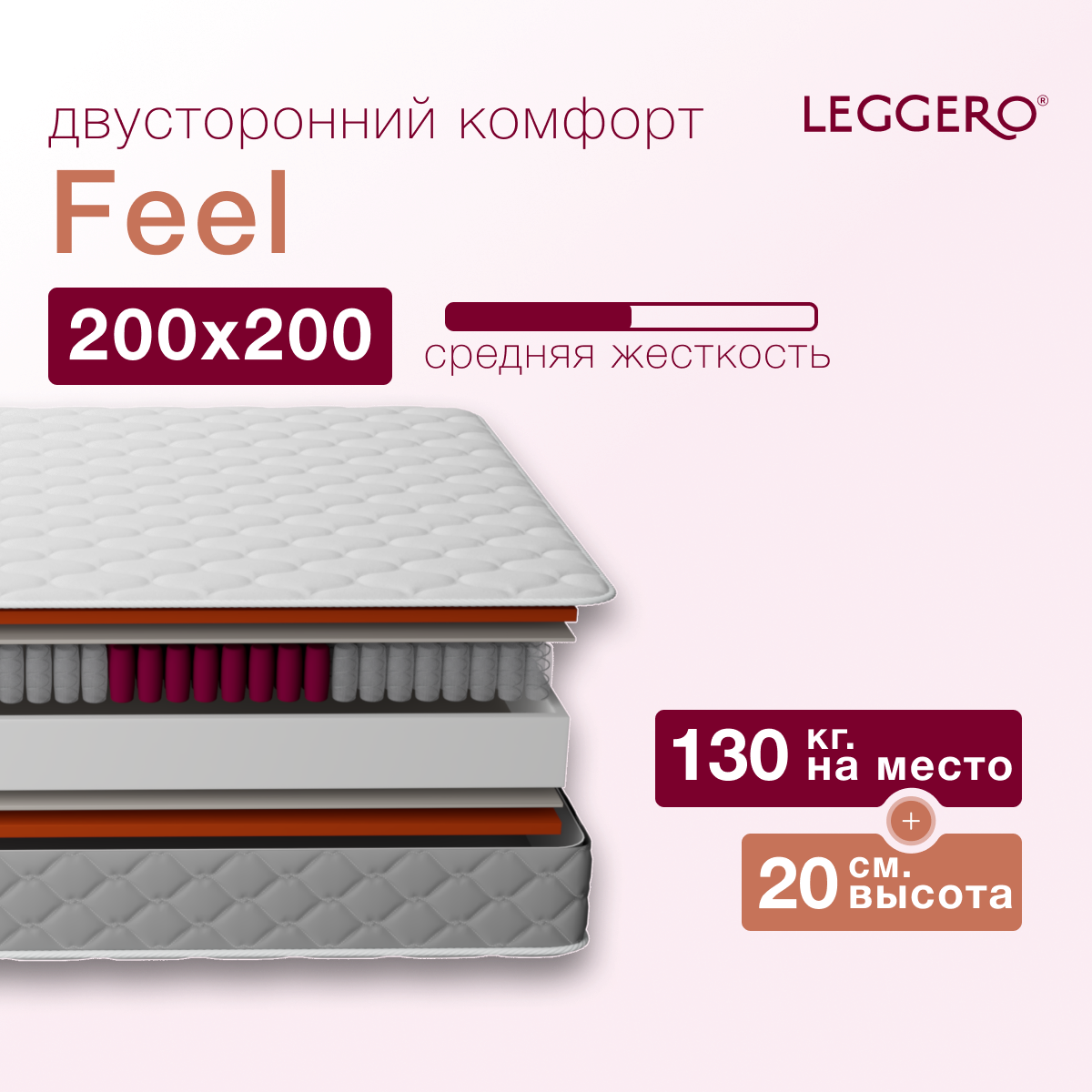 Матрас ортопедический Leggero Feel 200x200 анатомический независимые пружины