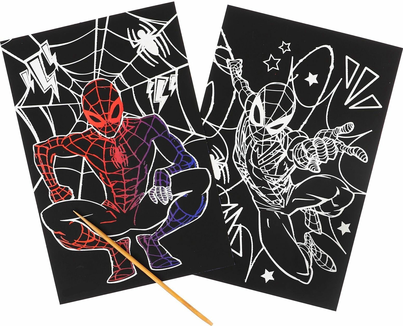 Гравюра детская "Человек-паук" со штихелем картинка с цветной основой скретч-слоем и стеком набор для рисования и творчества скретчинг набор 2 шт 10х15 см