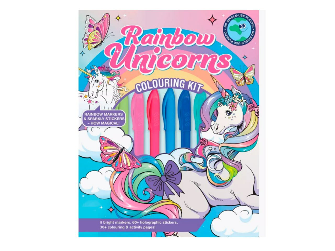 Набор для творчества DARVISH Rainbow unikorn 30 картинок для раскрашивания А4 лист с наклейками фломастеры 6цв SR-15355