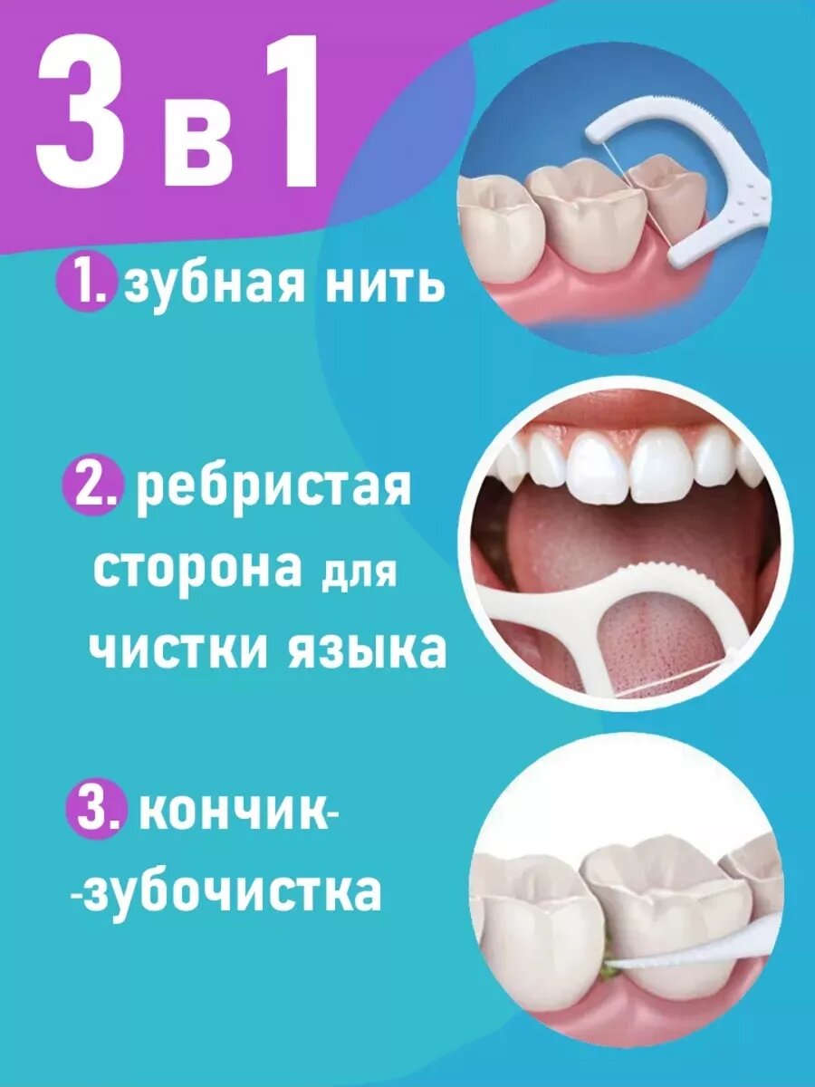 Изображение Зубочистки с нитью-флоссеры, 300 шт, для гигиены полости рта
