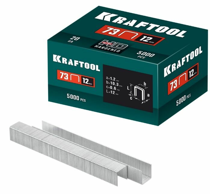 Скобы для плайер 12 мм, тип73,5000шт, KRAFTOOL 31773-12