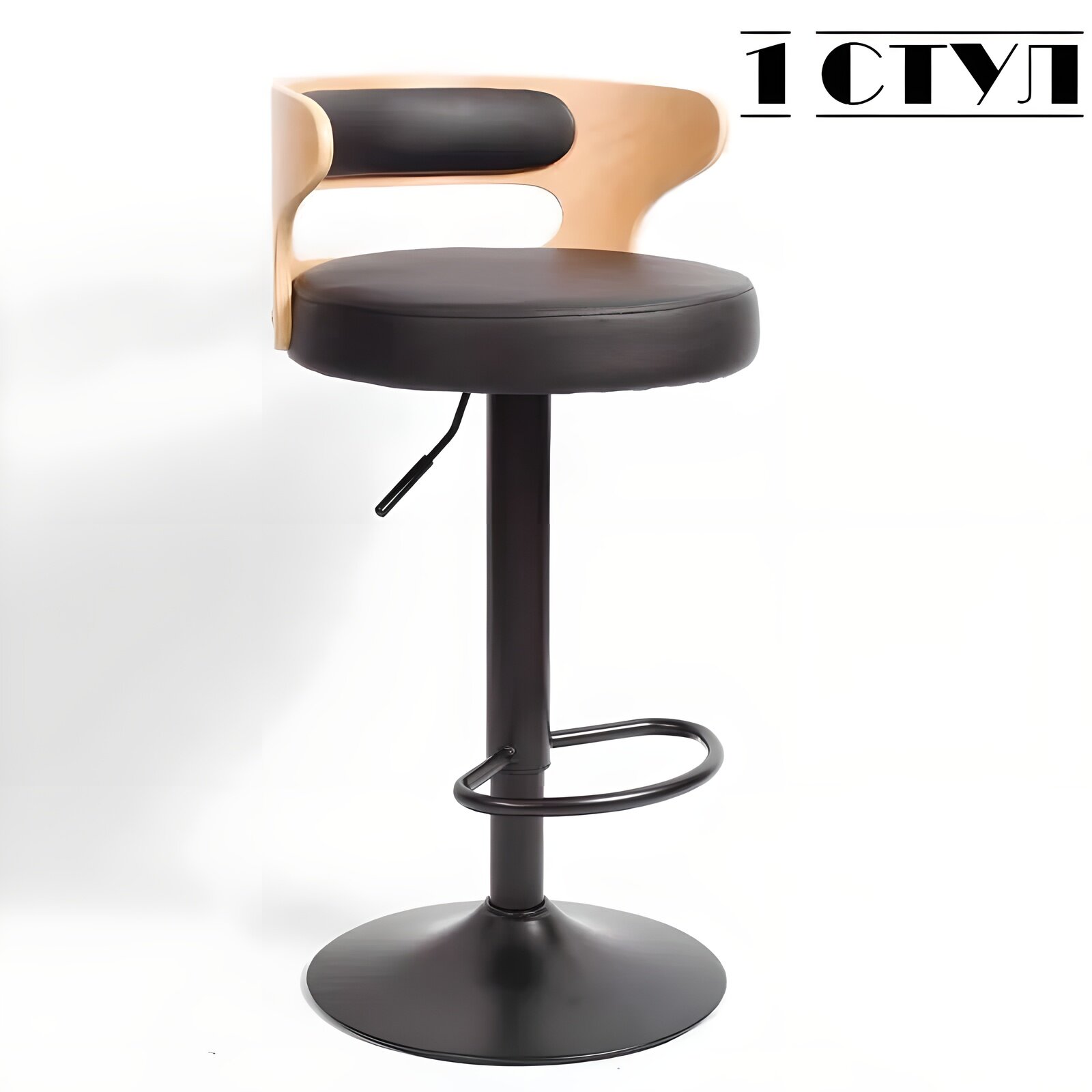 Стул барный DOBRIN "FRED BLACK", экокожа, металл, бежевый/черный