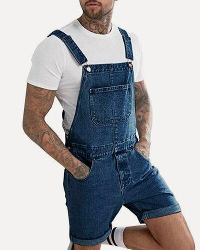 Изображение товара Короткий Джинсовый Полукомбинезон Мужской Летний С Лямками 2025