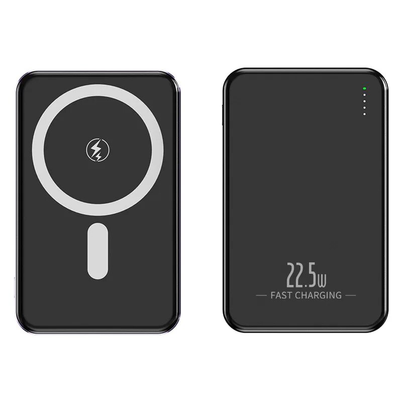 Портативное зарядное устройство 5000 mah/ Беспроводная зарядка MagSafe/ Металлический корпус/ Индикация заряда/ Black — фото 1