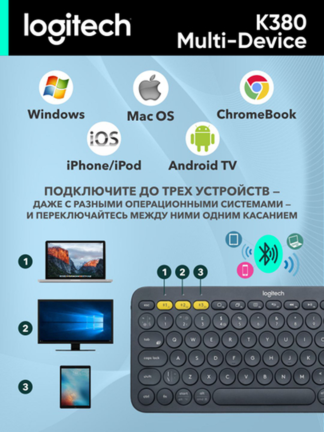 Беспроводная клавиатура Logitech K380 Multi-Device Bluetooth — фото 1