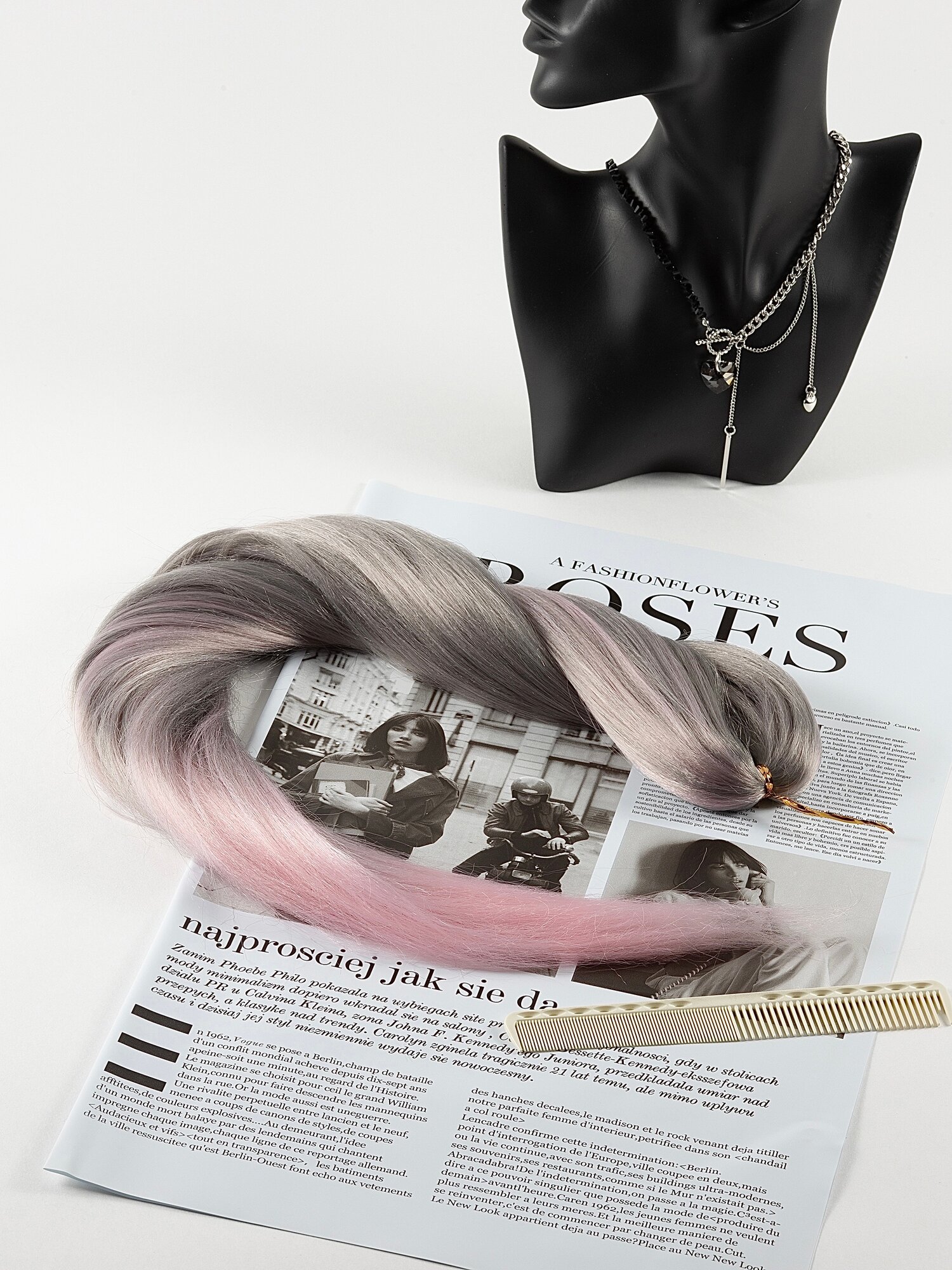 Канекалон пепельно-розовый шиньон искусственные волосы для причесок, цветные решения — фото 1