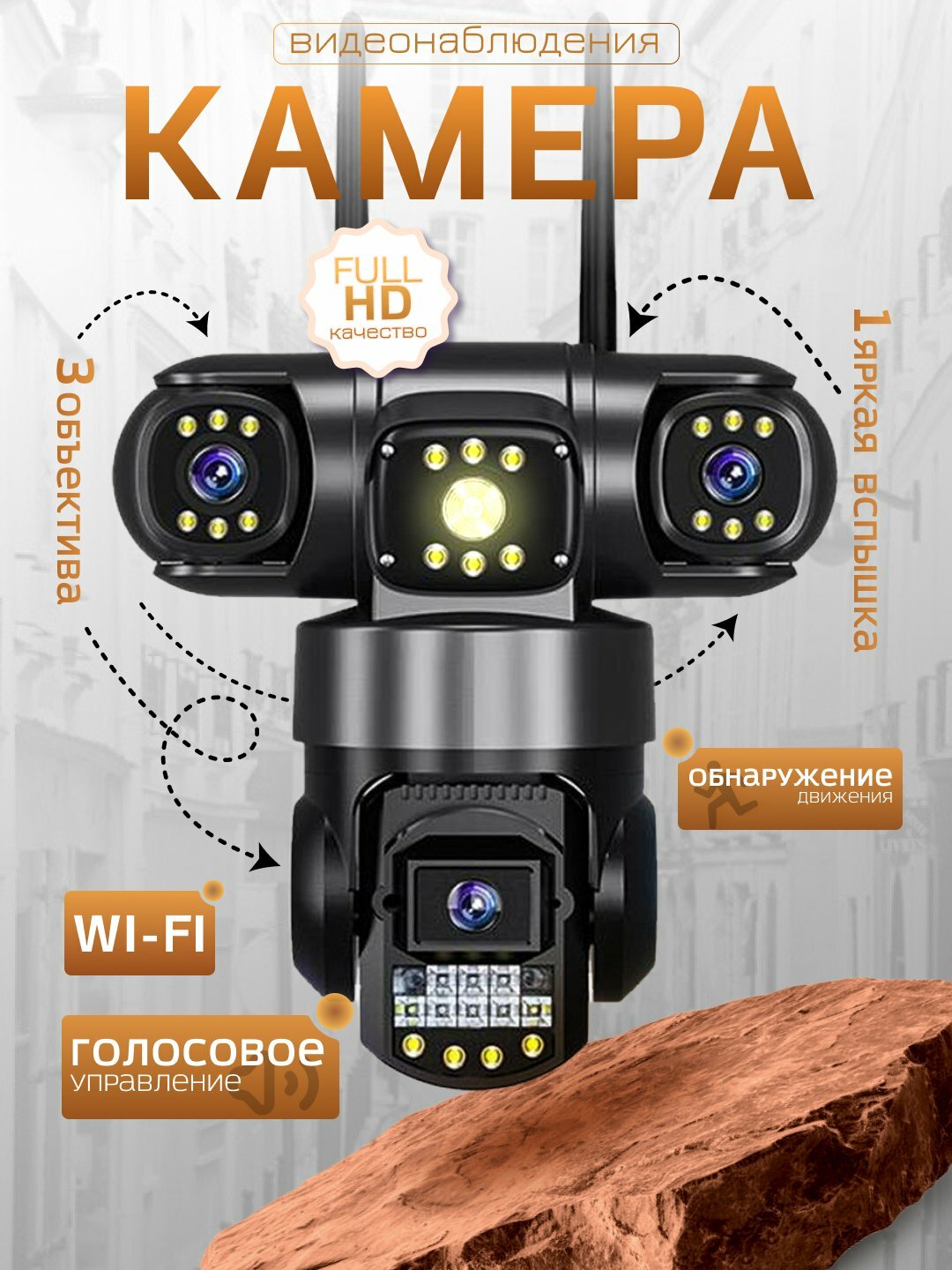 Уличная камера 4K с двумя объективами и WiFi/4G — обзор 355°, ночное видение, приложение V380 — фото 1