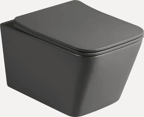 Изображение товара Унитаз подвесной Vincea Q-Line VT1-12MA с микролифтом, безободковый, без бачка, антивсплеск, фарфоровый, серый, черный, матовый, прямоугольный, сиденье для унитаза в комплекте