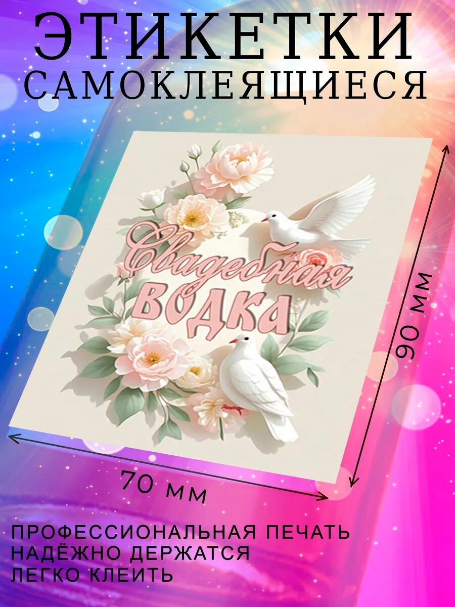 "Свадебная водка" декоративные этикетки ,15 шт, 70x90 мм