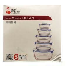 Набор из 5 стеклянных контейнеров с красными крышками — герметичные ёмкости для хранения еды