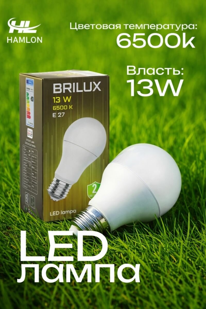 Лампа светодиодная Brilux LED E27, 13 Вт, 6500K (холодный белый свет), набор 10 шт.