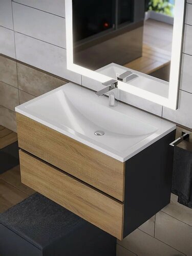 Изображение товара Раковина для ванной полувстраиваемая Uperwood Self, 80 см, прямоугольная, белая глянцевая