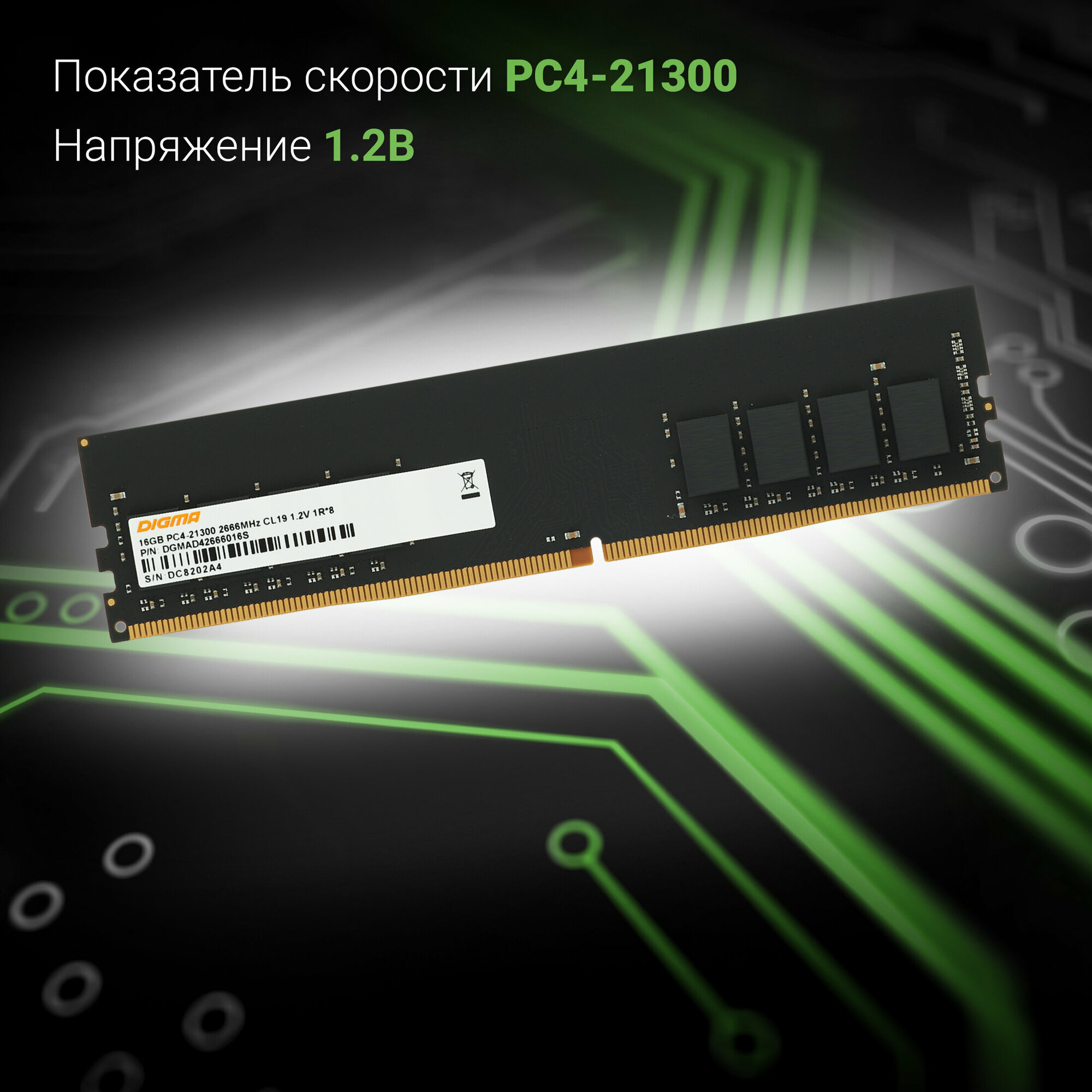 Оперативная память DDR4 16Gb 2666MHz Digma PC4-21300 CL19 DIMM 288-pin 1.2В single rank