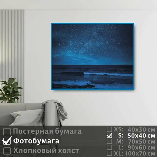 фото Постер на фотобумаге звездное небо над океаном 50х40 см полицентр