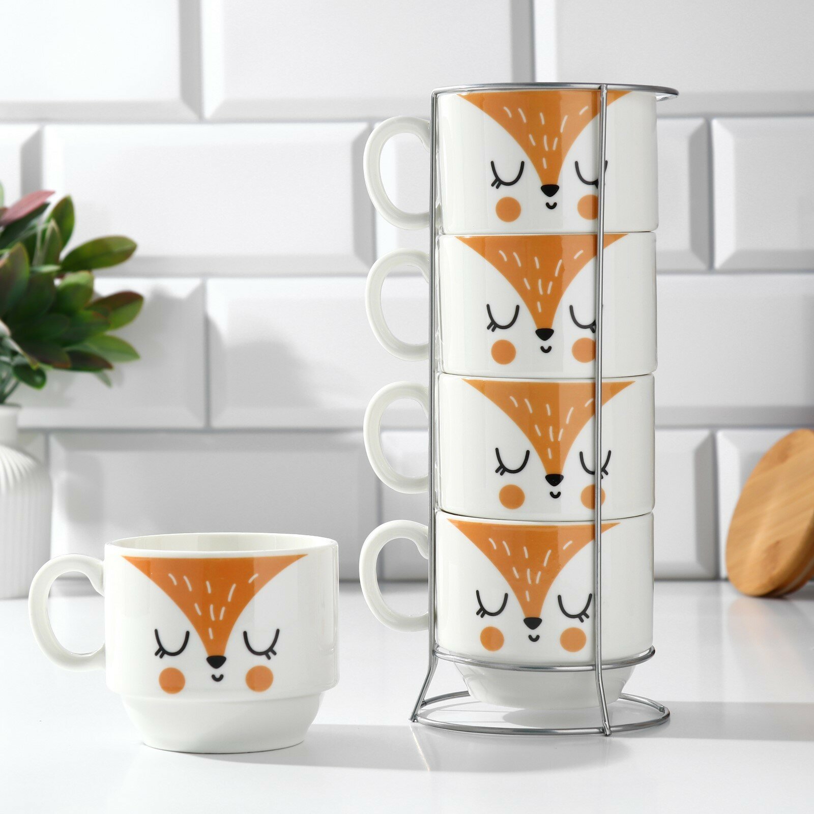 фото Набор кружек «Лисёнок», 4 шт, 150 мл, на металлической подставке