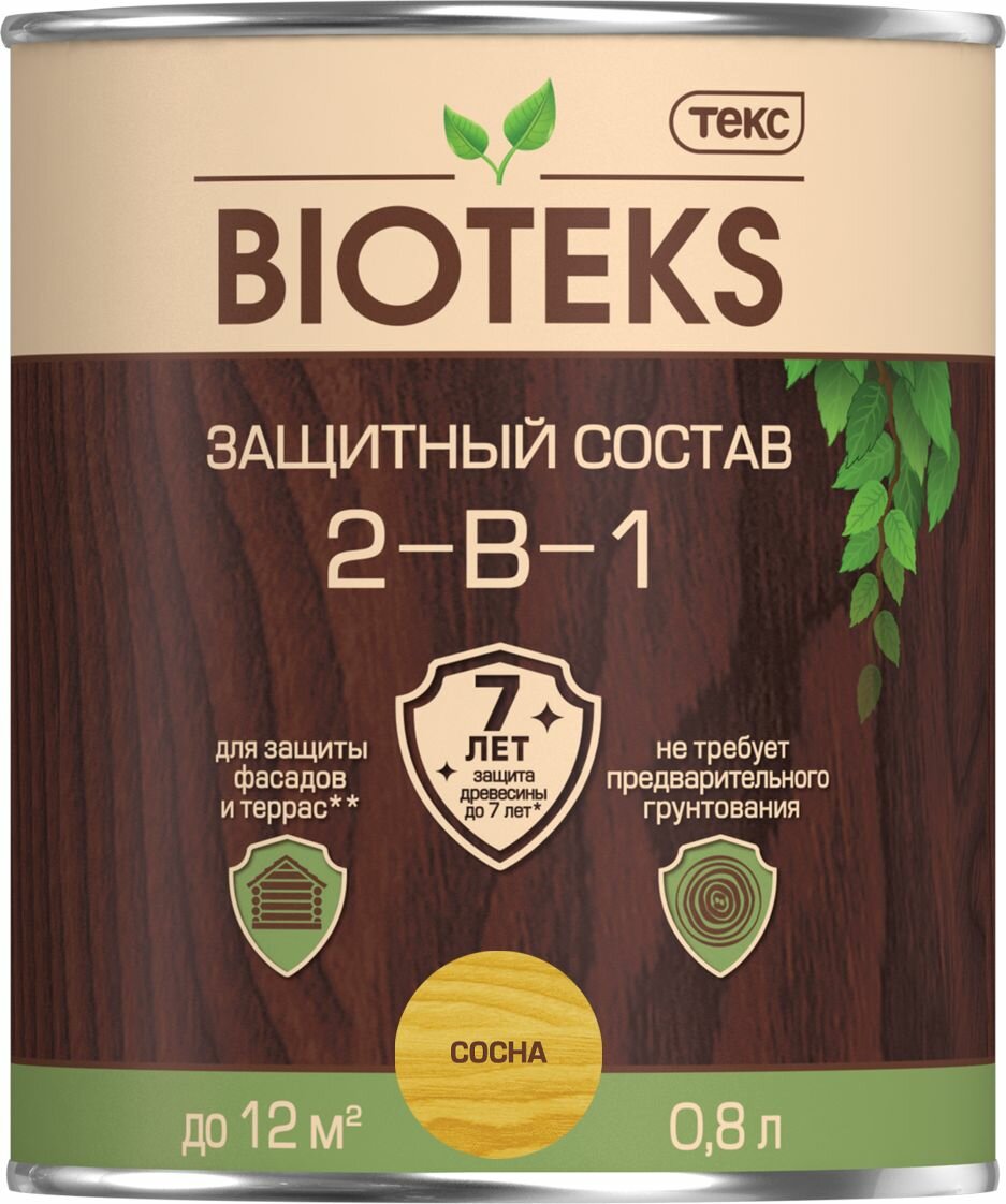 Защитный состав 2-в-1 BIOTEKS сосна 0,8 л