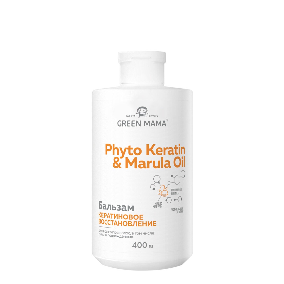 Бальзам PHYTO KERATIN & MARULA OIL для восстановления волос GREEN MAMA с маслом марулы 400 мл