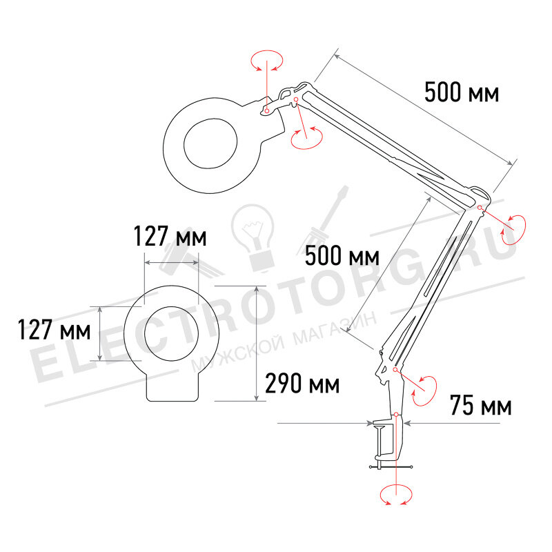 Круглая настольная лупа на струбцине REXANT - фото №12