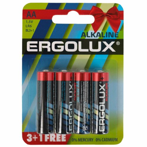 Элемент питания Ergolux Alkaline, LR6, 1.5 В, 4 шт