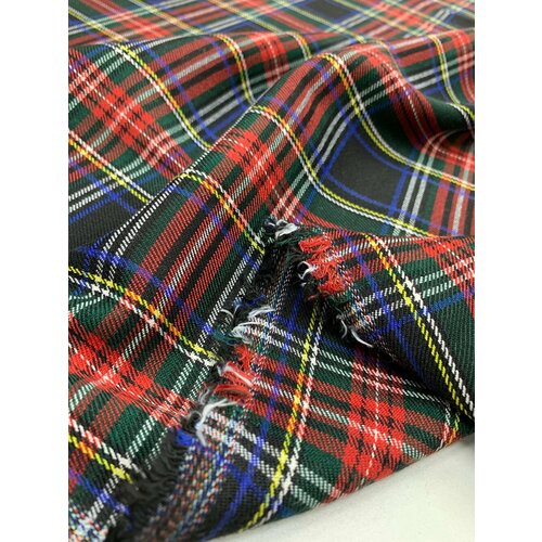 Ткань костюмная Кельт Шотландка зеленая красная черная размер клетки 7*7 GK10611. D5-3