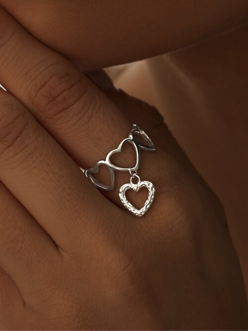 Кольцо на три пальца MIESTILO женское ювелирное, серебро, 925 проба, родирование, безразмерное, серебряный