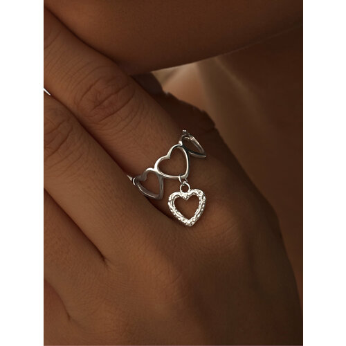 фото Кольцо на три пальца miestilo кольцо серебро 925 серебряное на палец широкое ювелирное сердце, серебро, 925 проба, родирование, безразмерное, серый, белый