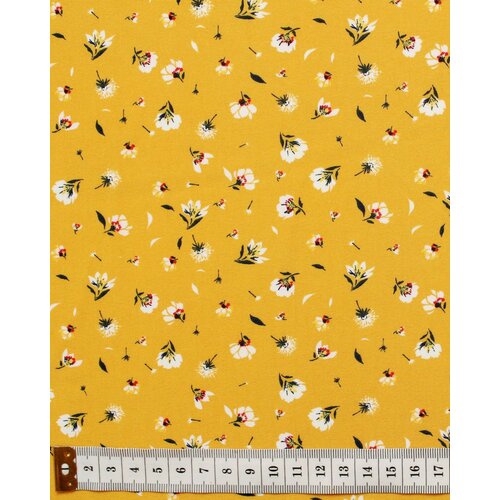 Ткань плательная стрейч мелкие цветочки на жёлтом фоне 200г/мп, 200 г/пм, ш142см, 0,5 м ткань модал стрейч плательный цветочный узор на кофейном фоне 200г мп 200 г пм ш144см 0 5 м
