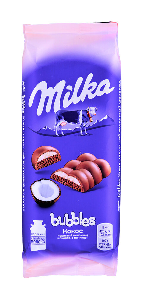 Шоколад Milka Bubbles Молочный пористый c кокосовой начинкой 92г - фото №15