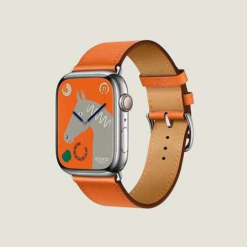 Часы Applе Wаtсh Sеries 9 Нermès Silvеr Stаinlеss Steеl 45mm GPS, Cellular + Hermès Singlе Tоur 45мм Orange Swift