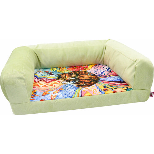 Лежанка-диван Сны рисунок Кошка мебельная ткань №1 54x38x13 см салатовая