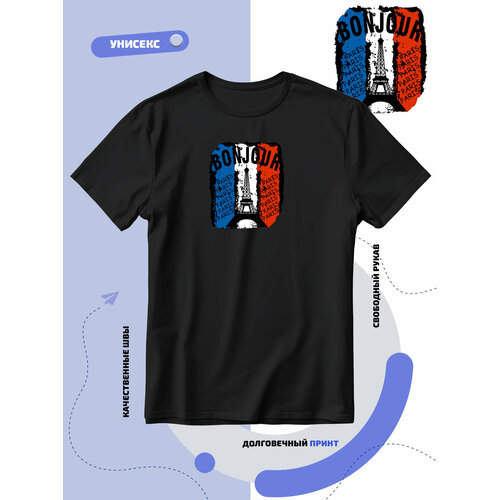 Футболка SMAIL-P эйфелевая башня на фоне флага Франции, размер 3XS, черный
