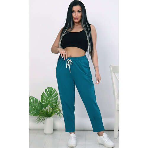 фото Брюки бананы а-ленка, размер 48, бирюзовый