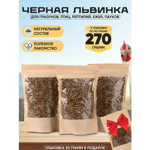Личинка черной львинки сушеная, 3 пакета по 600 мл.