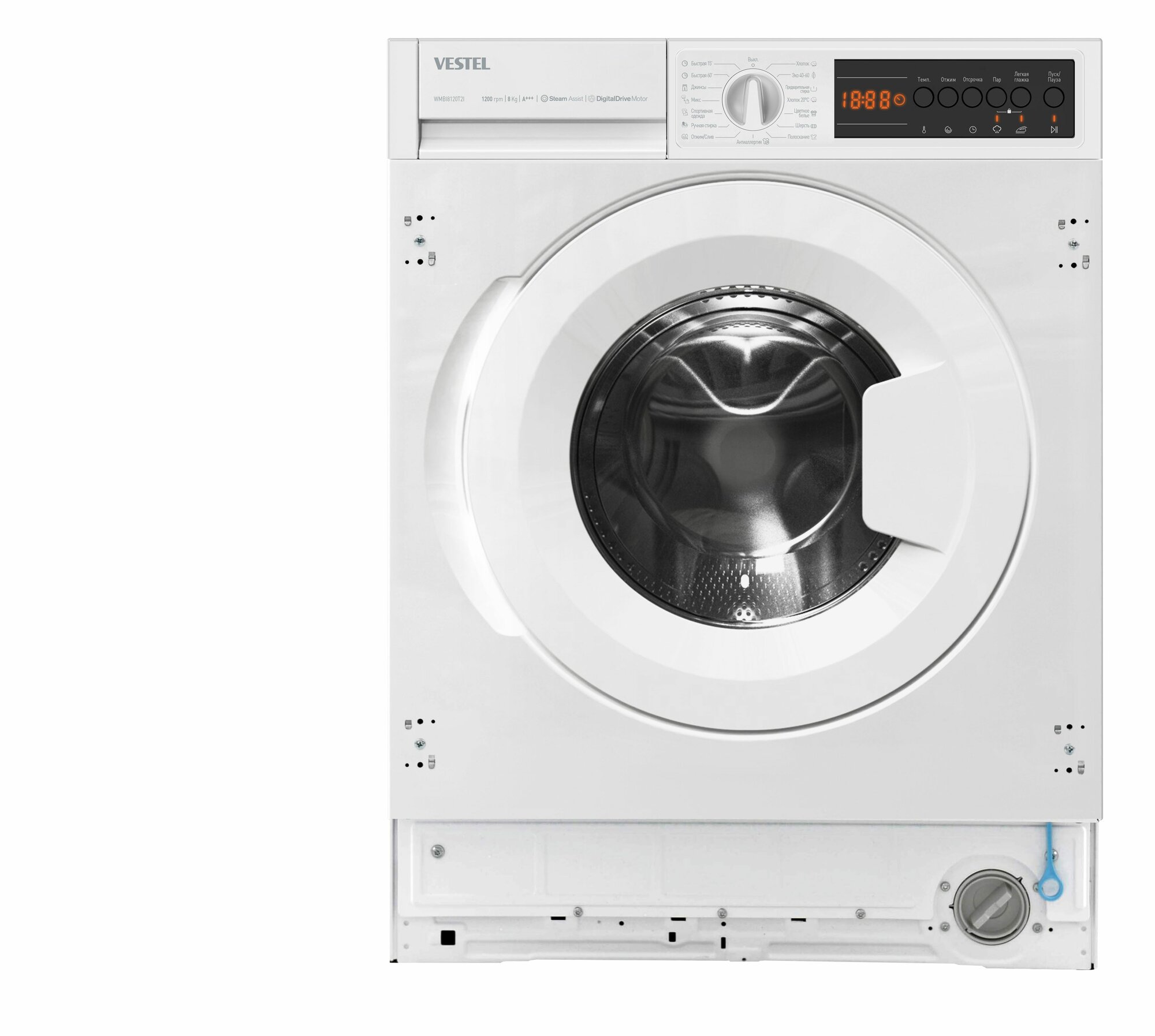 фото Стиральная машина автомат VESTEL WMBI8120T2I встраиваемая, 8 кг, 1200 об/мин, фронтальная загрузка