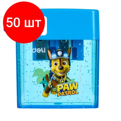 Комплект 50 штук, Точилка для карандашей Deli EH551 Paw Patrol 2 отв, пластик, дисплей, в асс точилка ручная пластиковая deli paw patrol 2 отверстия контейнер цветная 12шт