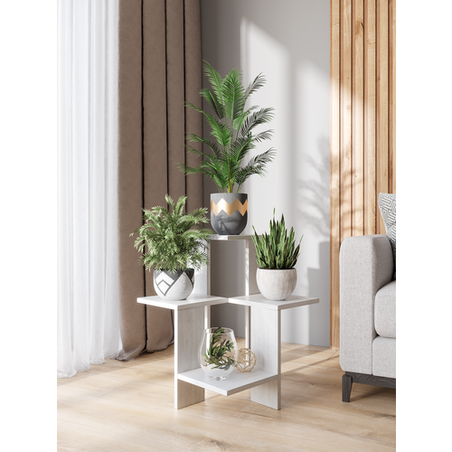 Цветочница напольная дуб крафт белый 4 полки