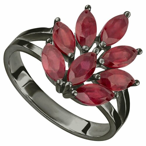 серебряное кольцо дана с рубином и фианитами родий Кольцо Lazurit Online, серебро, 925 проба, родирование, рубин, размер 18.5