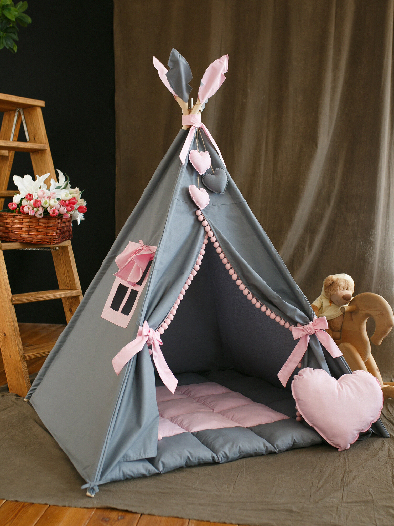 Вигвам Wigwam Butik, разборный каркас, для улицы и дома, с подушкой и ковриком