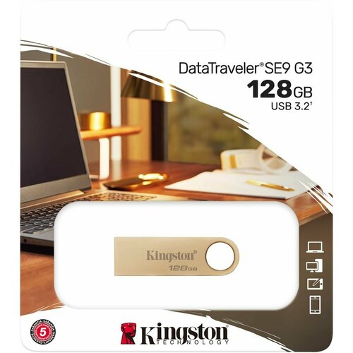 Флешка USB Kingston DataTraveler SE9 128ГБ, USB3.0, золотистый [dtse9g3/128gb] флешка kingston datatraveler max dtmax 1tb 1тб black