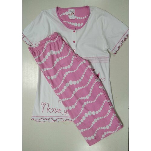 Пижама , размер 48, розовый, белый пижама монотекс футболка бриджи застежка отсутствует короткий рукав трикотажная размер 48 розовый белый