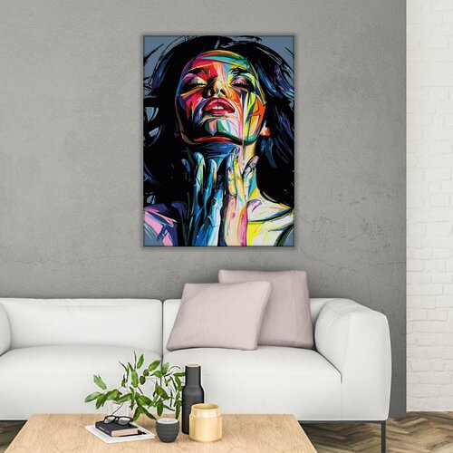 Картина на холсте девушка/Картина на холсте для интерьера/ Картина на стену/ Картина в подарок для дома/- Красивая девушка брюнетка 60x80