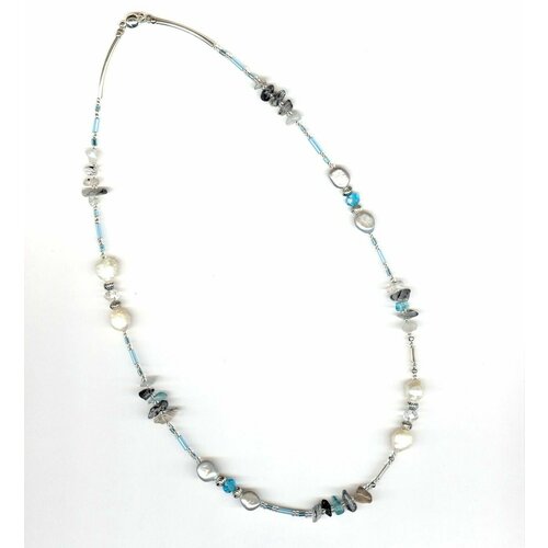 Колье ARMONIA, кварц, бисер, аквамарин, длина 45 см, бежевый