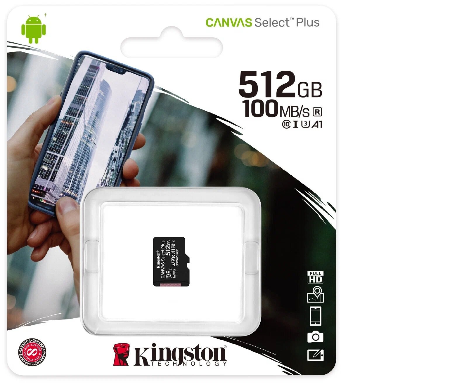 Карта памяти KINGSTON MICRO SDXC 512GB UHS-I SDCS2/512GBSP, черный