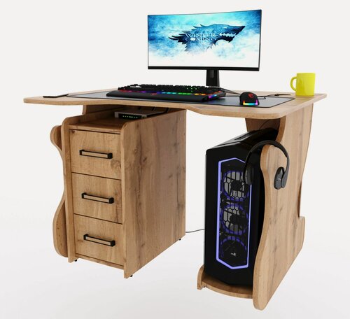 Изображение товара Игровой компьютерный стол "Даги" с тумбой, 100x80x75 см, дуб вотан