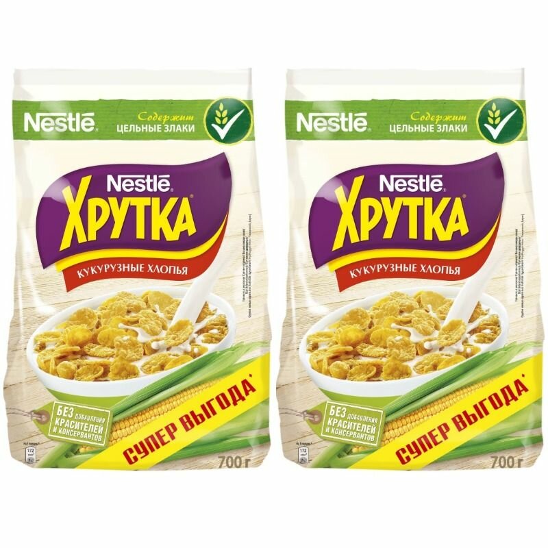 Хрутка Готовый завтрак Хлопья кукурузные хрустящие, 700г, 2шт