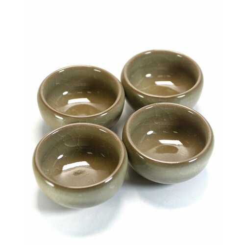 Набор пиал для чая - Лунный камень - керамика кракле цвет оливковый 35 мл 4 шт 872₽