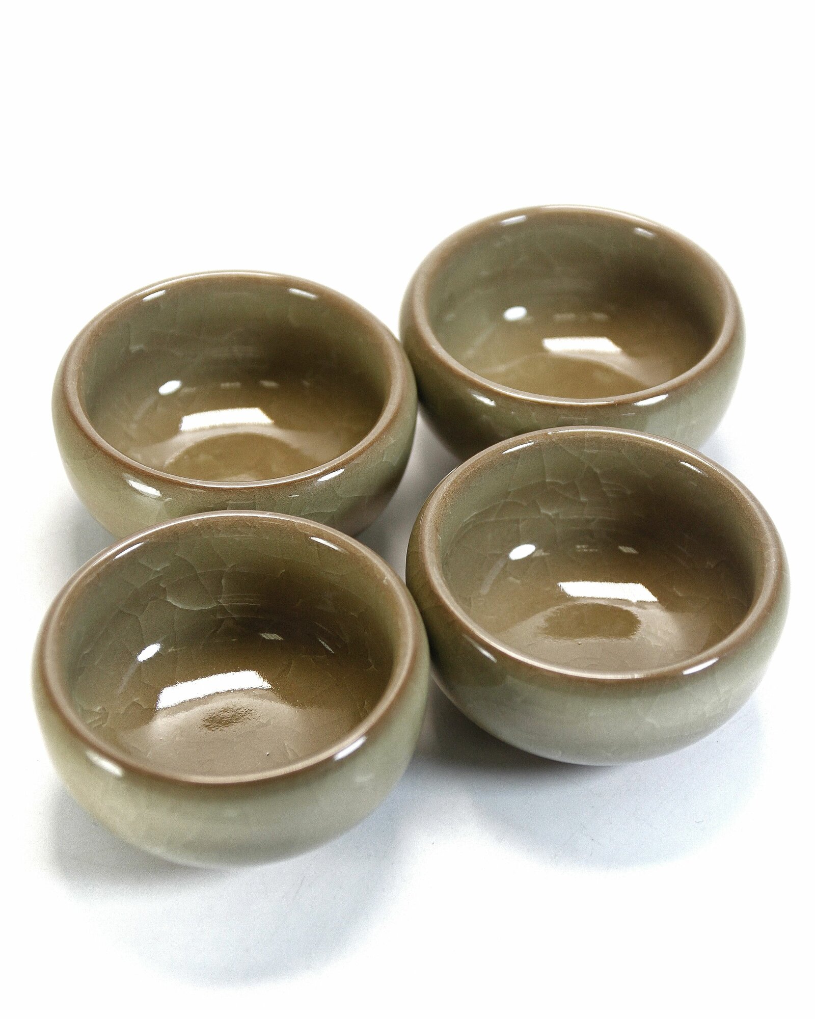 Набор пиал для чая - Лунный камень - керамика кракле, цвет оливковый, 35 мл, 4 шт